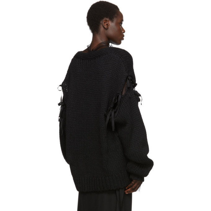 美*風様 ANN DEMEULEMEESTER アルパカ Vネックセーター XS Ann Demeulemeester Black Knitted V-Neck Sweater Ann Demeulemeester