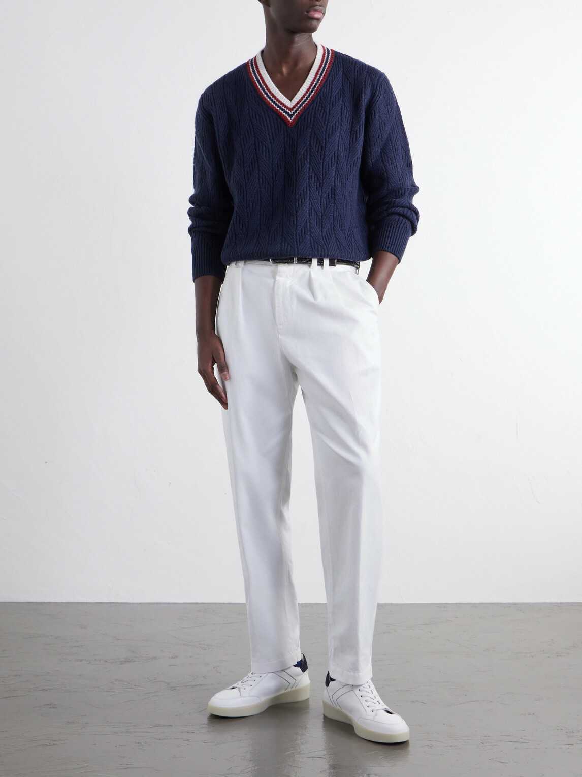 Canali - Herringbone Wool and Cashmere-Blend Sweater - Blue