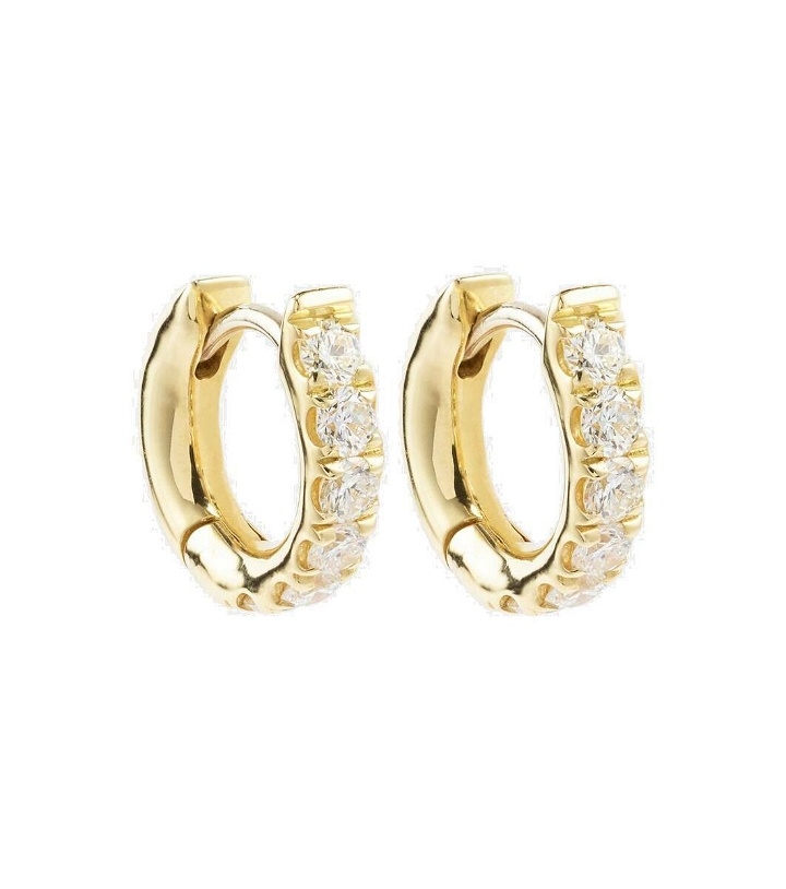 Photo: Melissa Kaye Honey Small 18kt gold hoop earrings with diamonds