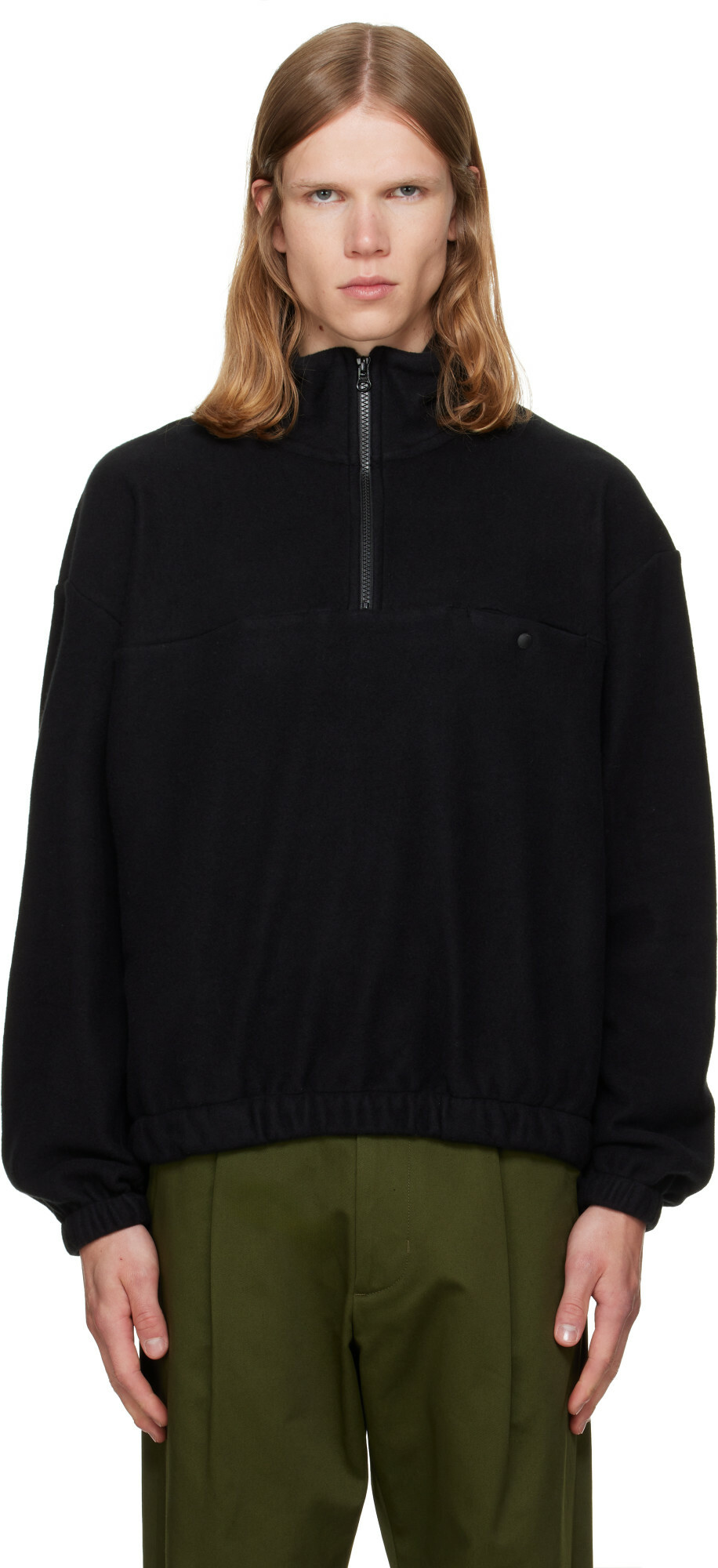 vowels Black Quarter Zip Fleece Sweater