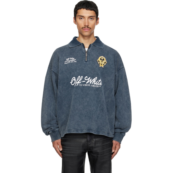 Photo: Off-White Navy Sporty 4 Fleece Polo