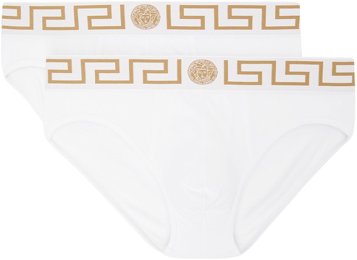 Photo: Versace Underwear Two-Pack White Greca Border Briefs