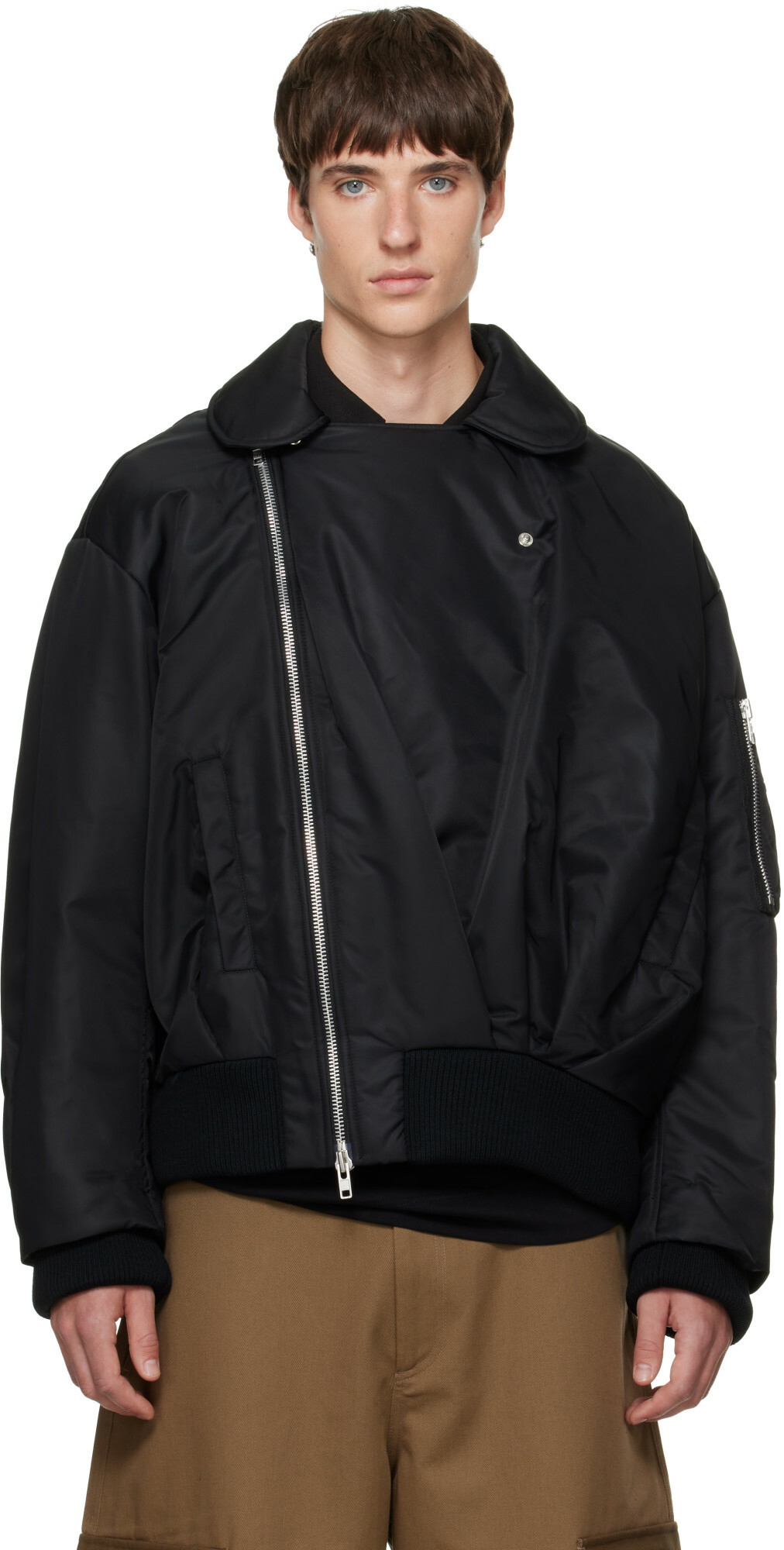 Simone Rocha Black Draped Side Zip Bomber Jacket