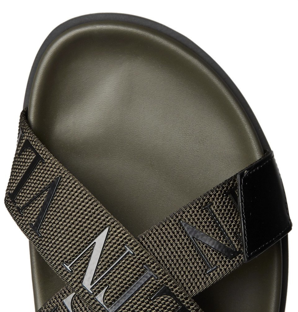Valentino - Valentino Garavani Logo-Detailed Leather and Webbing Sandals - Men - Army green
