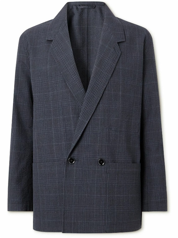 Photo: Lemaire - Double-Breasted Checked Wool-Seersucker Suit Jacket - Black