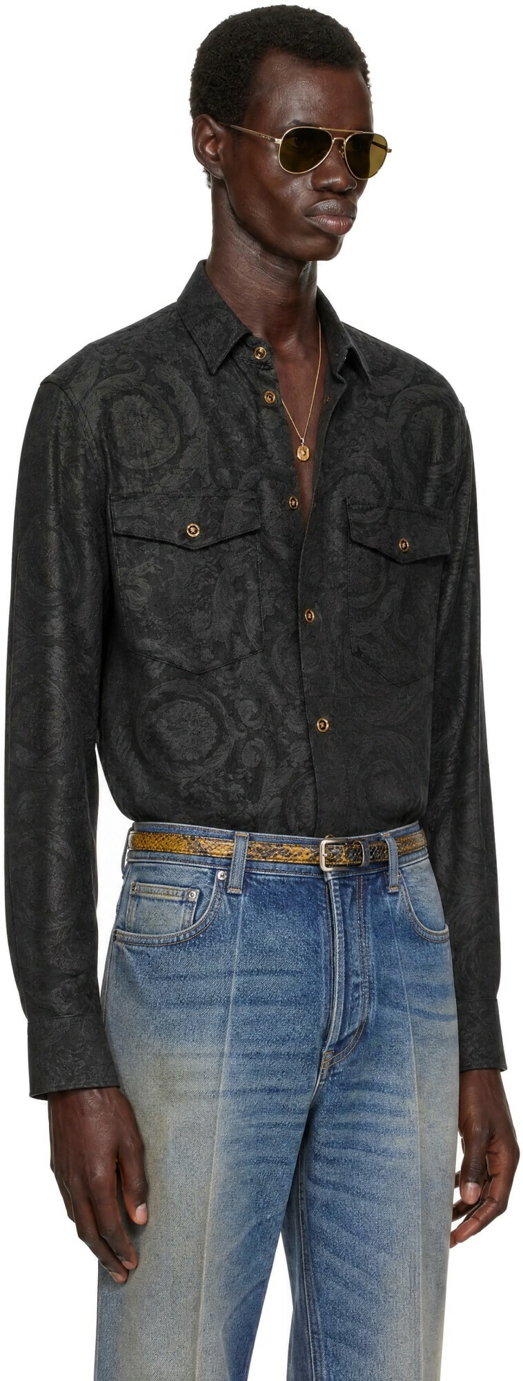Versace Black Barocco Jacquard Shirt
