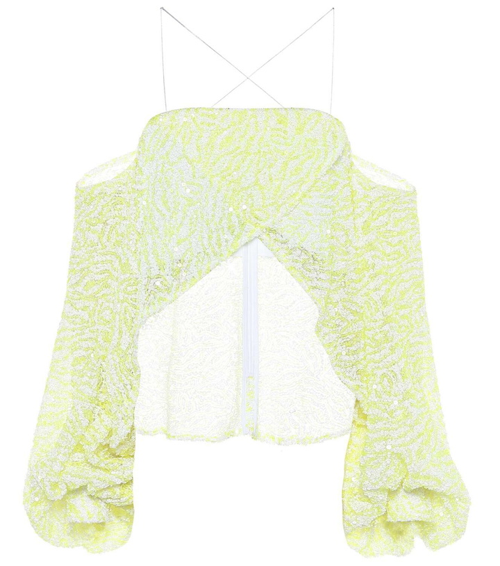Photo: Halpern Sequined off-shoulder cropped blouse