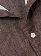 Massimo Alba - Kos Grandad-Collar Linen Half-Placket Shirt - Brown