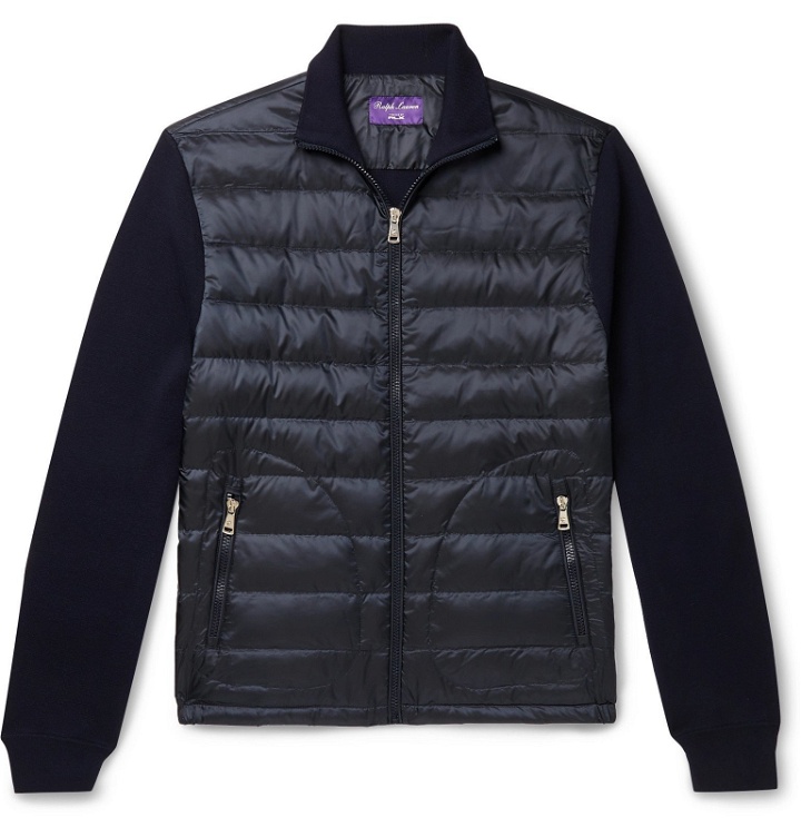 Photo: Ralph Lauren Purple Label - Slim-Fit Panelled Merino Wool and Quilted Shell Down Zip-Up Sweater - Blue