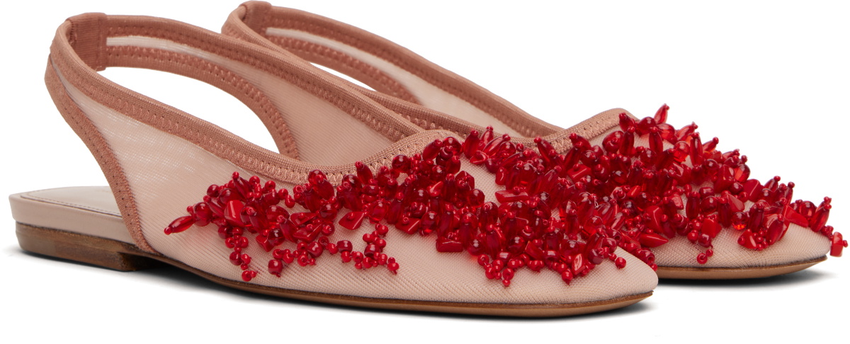 Dries Van Noten Pink Slingback Embellished Mesh Flats
