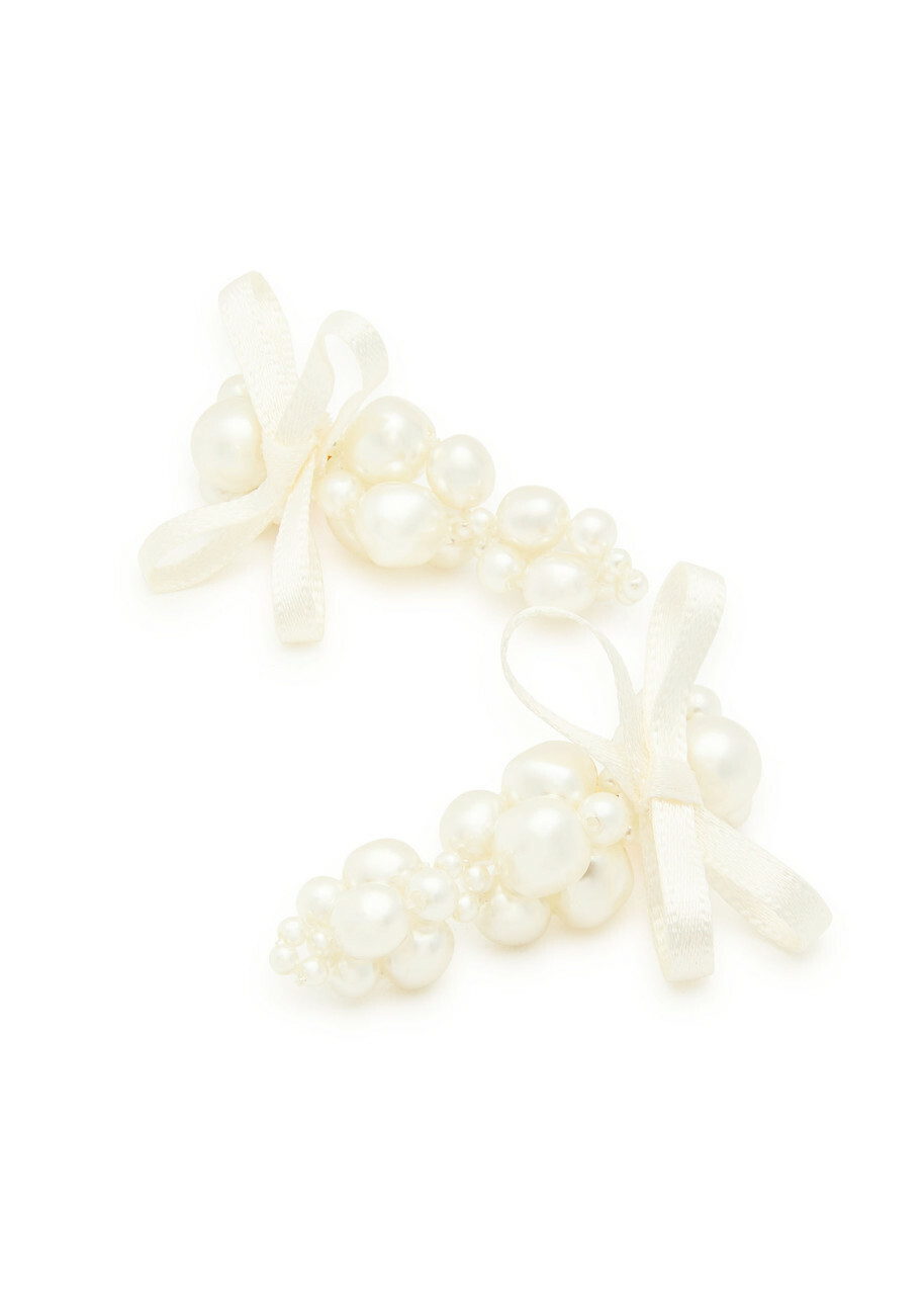 Simone Rocha Petite Bow Faux Pearl-embellished Earrings - One Size