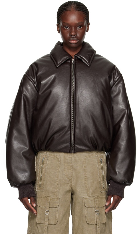 Photo: Acne Studios Brown Padded Faux-Leather Bomber Jacket