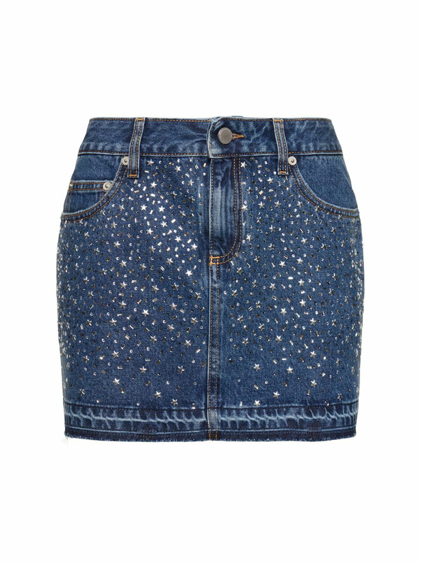 Photo: ALESSANDRA RICH Denim Mini Skirt with crystals