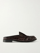 SAINT LAURENT - Le Loafer Logo-Embellished Eel Mules - Brown