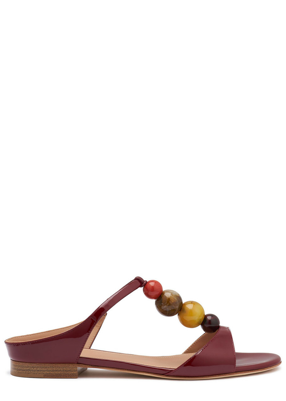 Malone Souliers Lena 10 Beaded Leather Flat Sandals Brown