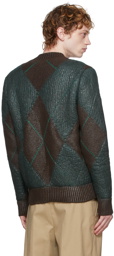 Bottega Veneta Brown & Green Argyle V-Neck Sweater