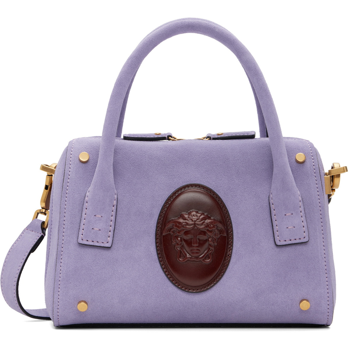 Versace Purple Roomy Small Suede Boston Bag