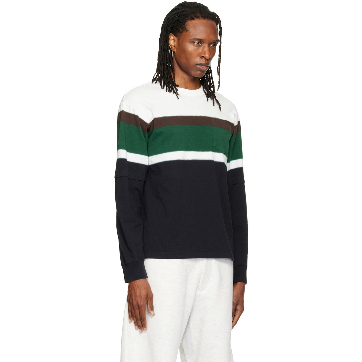 sacai Black & White Chusen-Dyed Cotton Jersey L/S T-shirt