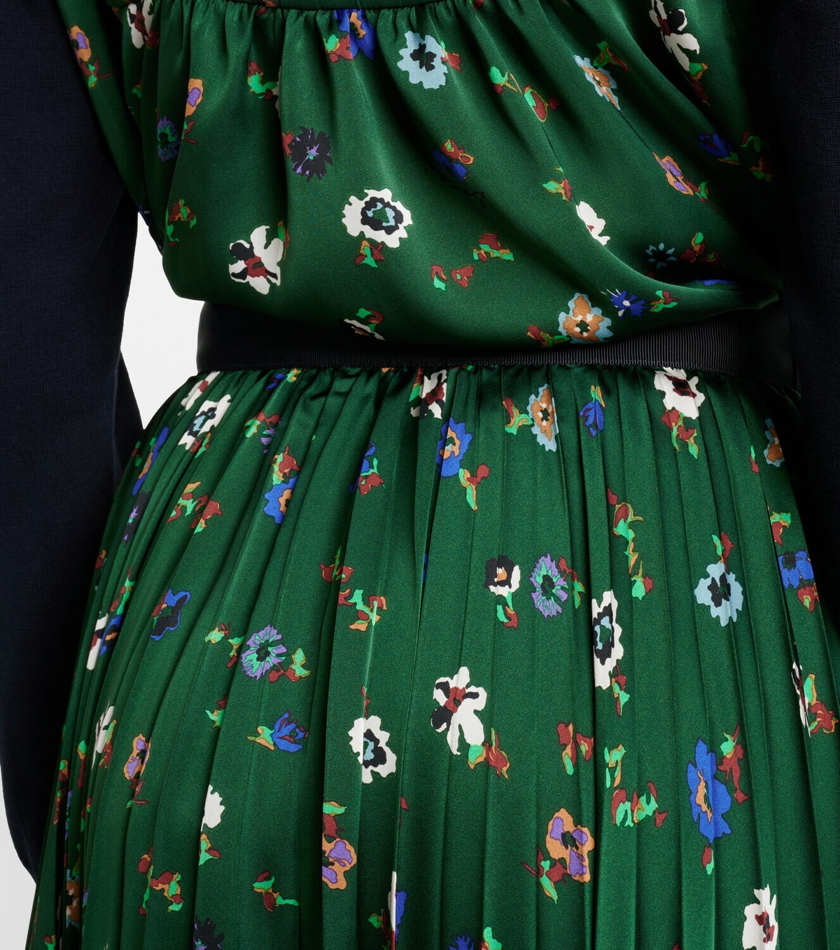 Sacai Floral plissé satin midi skirt