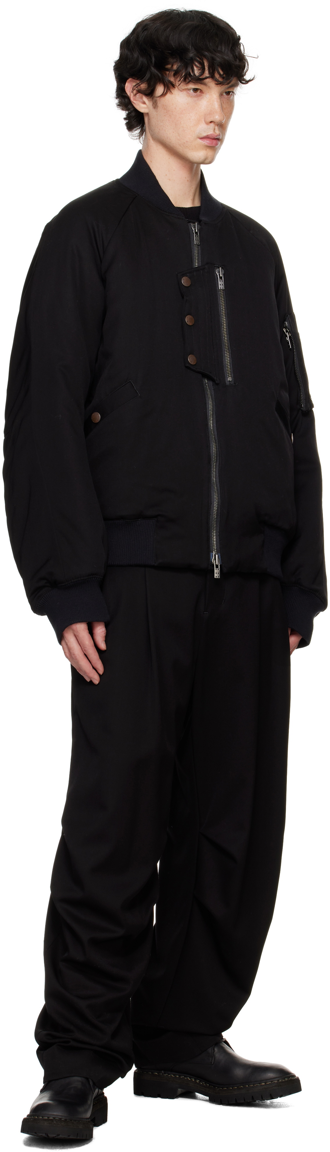 DEVOA Black Wool Bomber Jacket