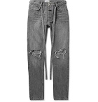 Fear of God - Slim-Fit Belted Distressed Selvedge Denim Jeans - Gray