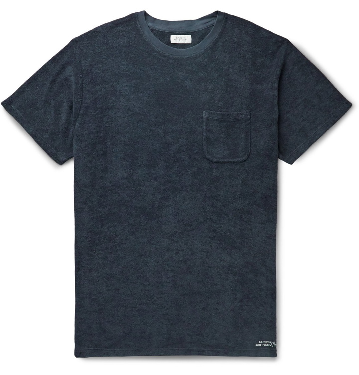 Photo: Saturdays NYC - Scotty Logo-Embroidered Organic Cotton-Terry T-Shirt - Blue
