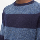 YMC Men's Suedehead Stripe Crew Knit in Navy-Blue