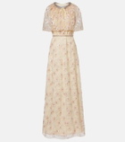 Self-Portrait Embellished floral caped maxi dress