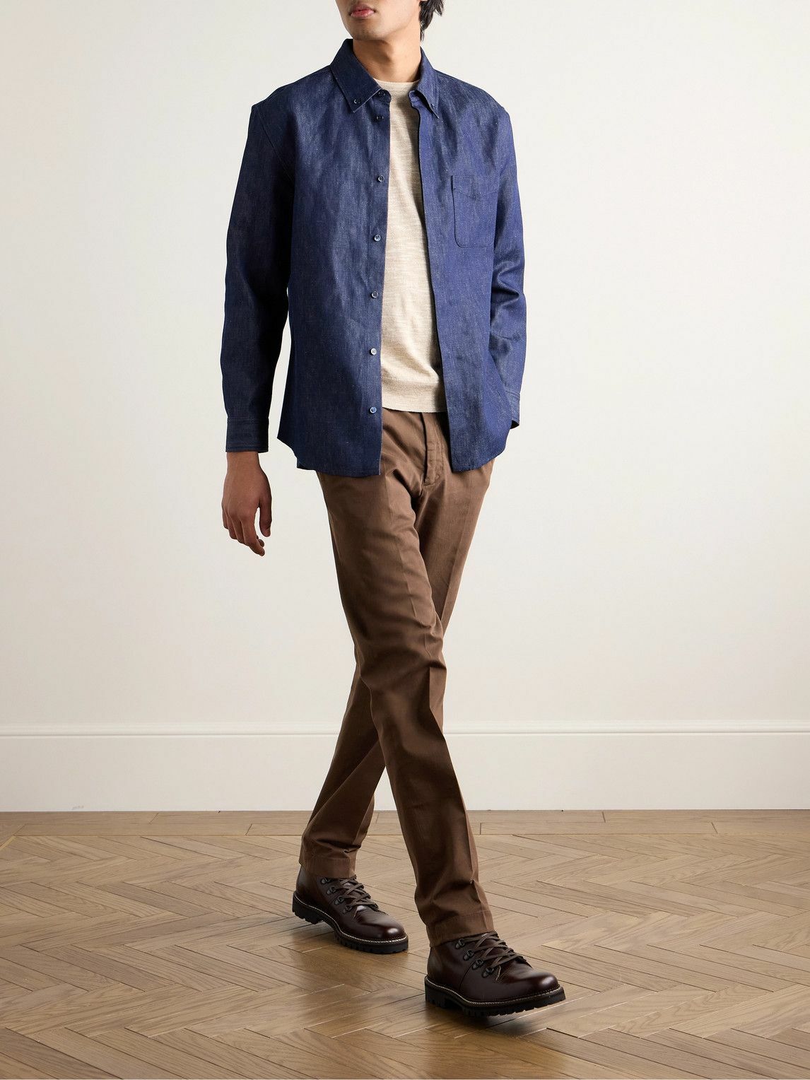 Ralph Lauren Purple label - Eaton Slim-Fit Straight-Leg Garment-Dyed Stretch-Cotton Twill Chinos - Brown