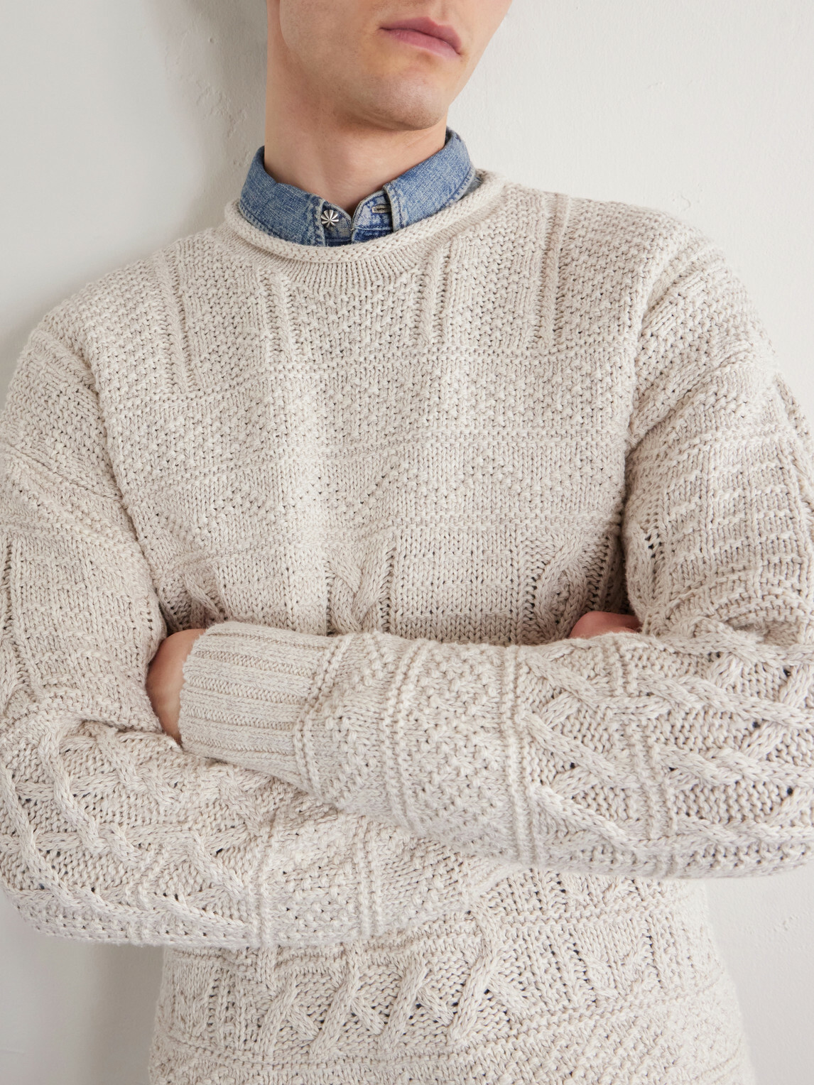 RRL - Cable-Knit Cotton, Linen and Silk-Blend Sweater - Neutrals