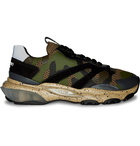 Valentino - Valentino Garavani Bounce Leather, Suede and Mesh Sneakers - Men - Army green