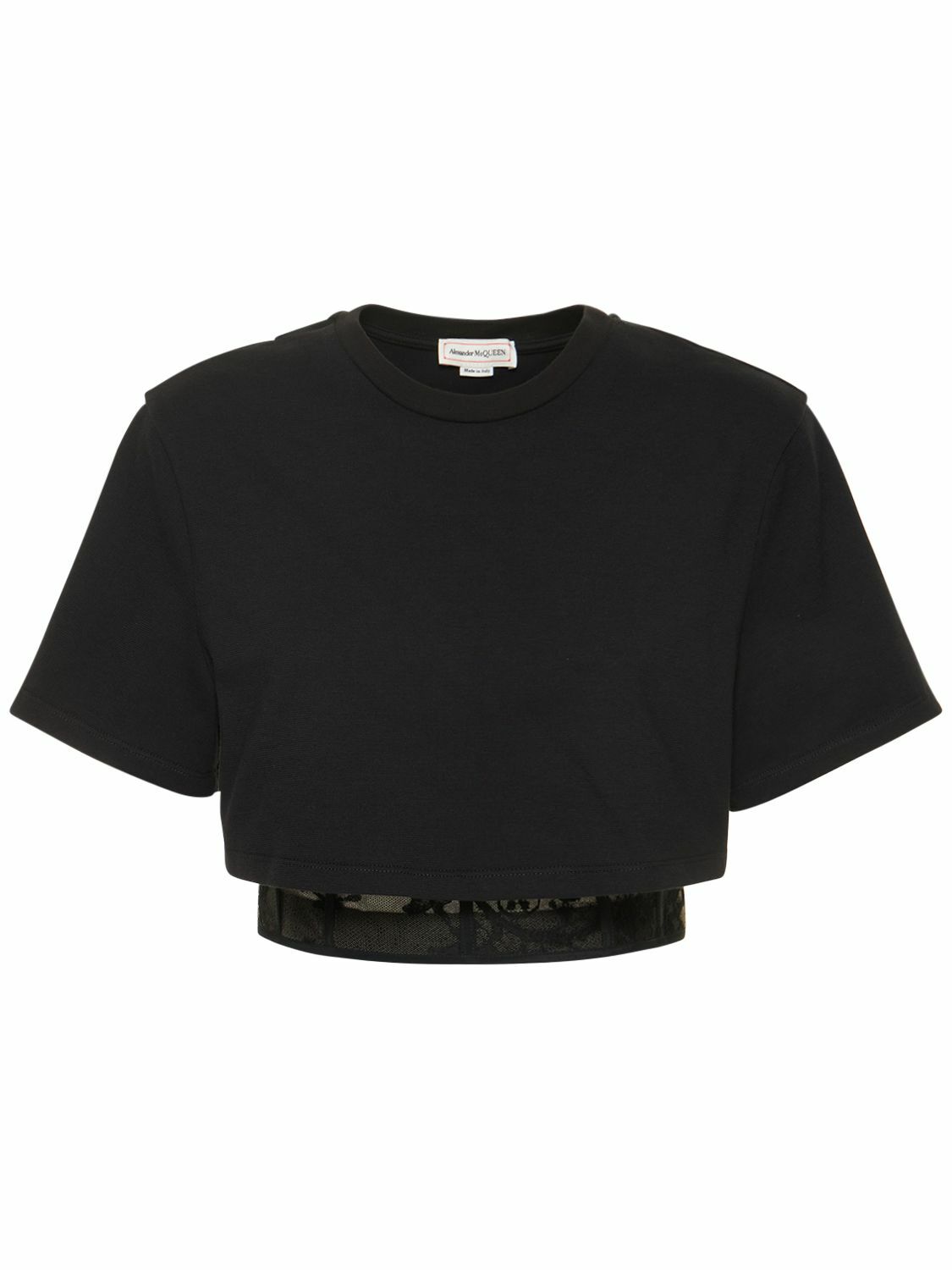 Tシャツ・カットソー Alexander Mcqueen Cropped Shirt Alexander McQueen Women's Cropped Corset T-Shirt in Optical