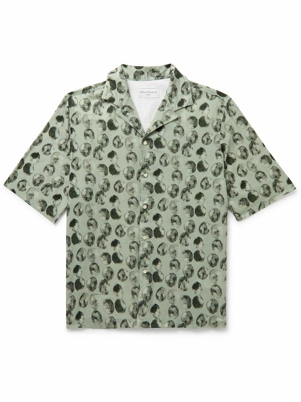 Photo: Officine Générale - Eren Camp-Collar Printed Cotton-Voile Shirt - Green
