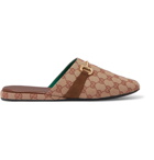 Gucci - Pericle Horsebit Suede-Trimmed Monogrammed Canvas Slippers - Brown