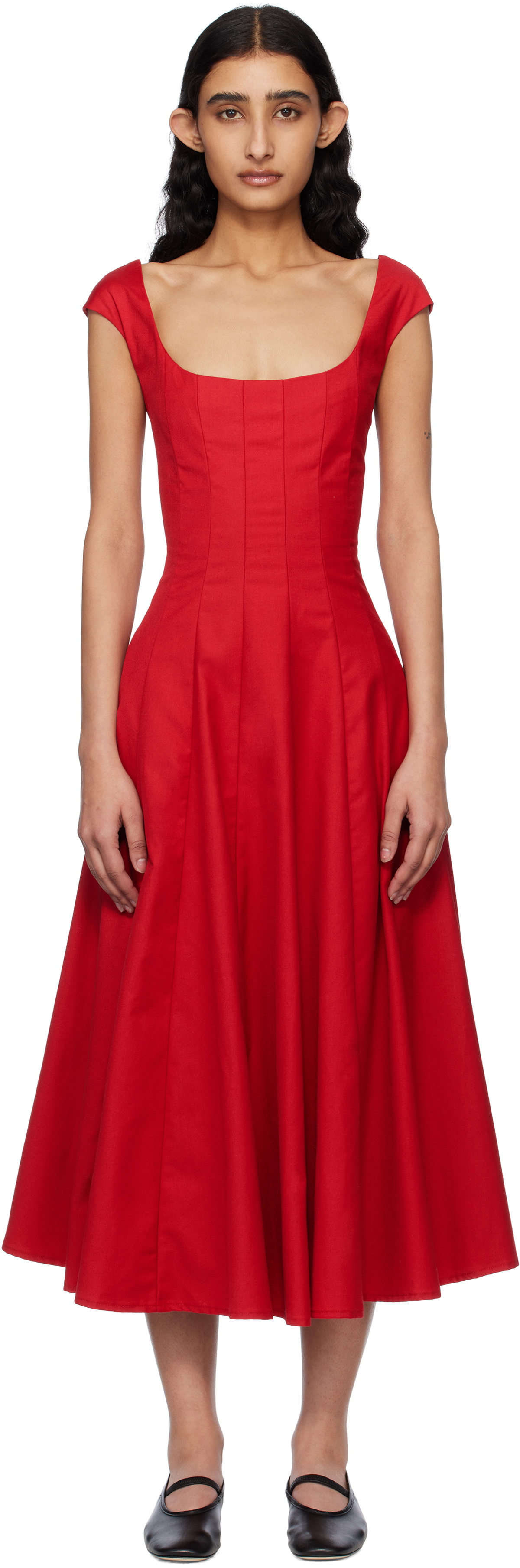 GUIZIO Red Leila Midi Dress
