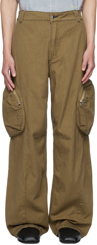 Photo: Eckhaus Latta Khaki Zip Pocket Denim Cargo Pants