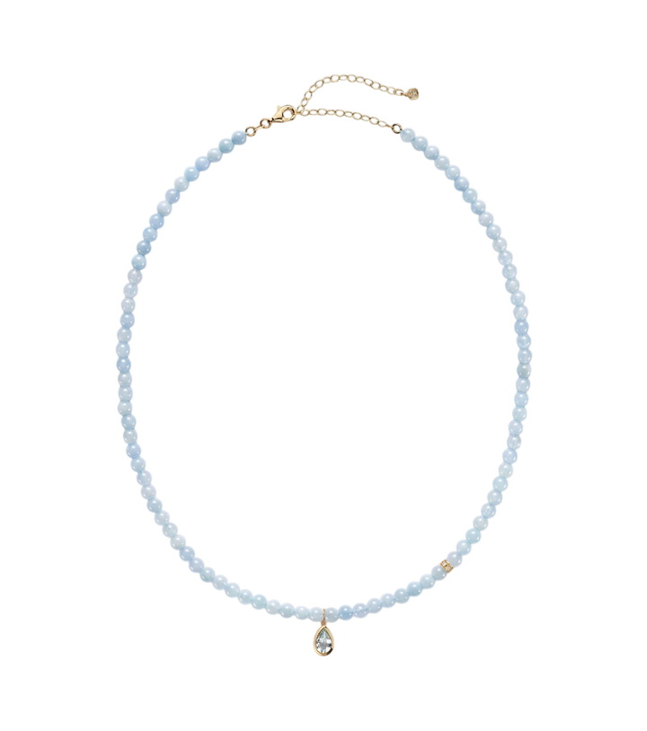 Photo: Sydney Evan Icon Mounting 14kt gold beaded necklace with aquamarine and diamonds