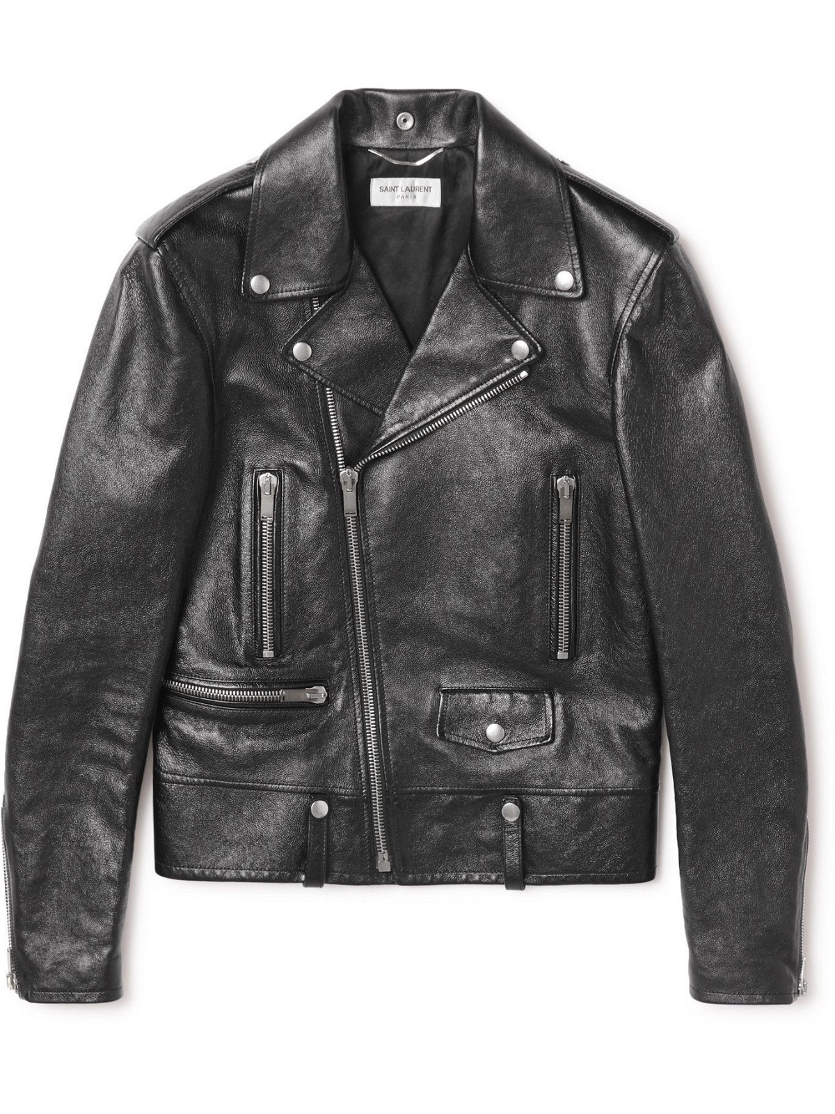 Photo: SAINT LAURENT - Slim-Fit Leather Biker Jacket - Black