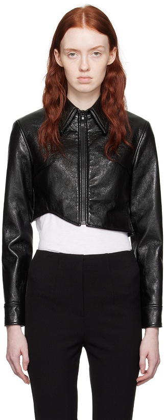 Photo: Recto Black Signature Detail Faux-Leather Jacket