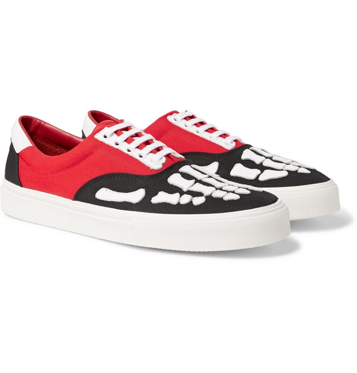 Photo: AMIRI - Skel Toe Leather-Trimmed Colour-Block Canvas Sneakers - Red