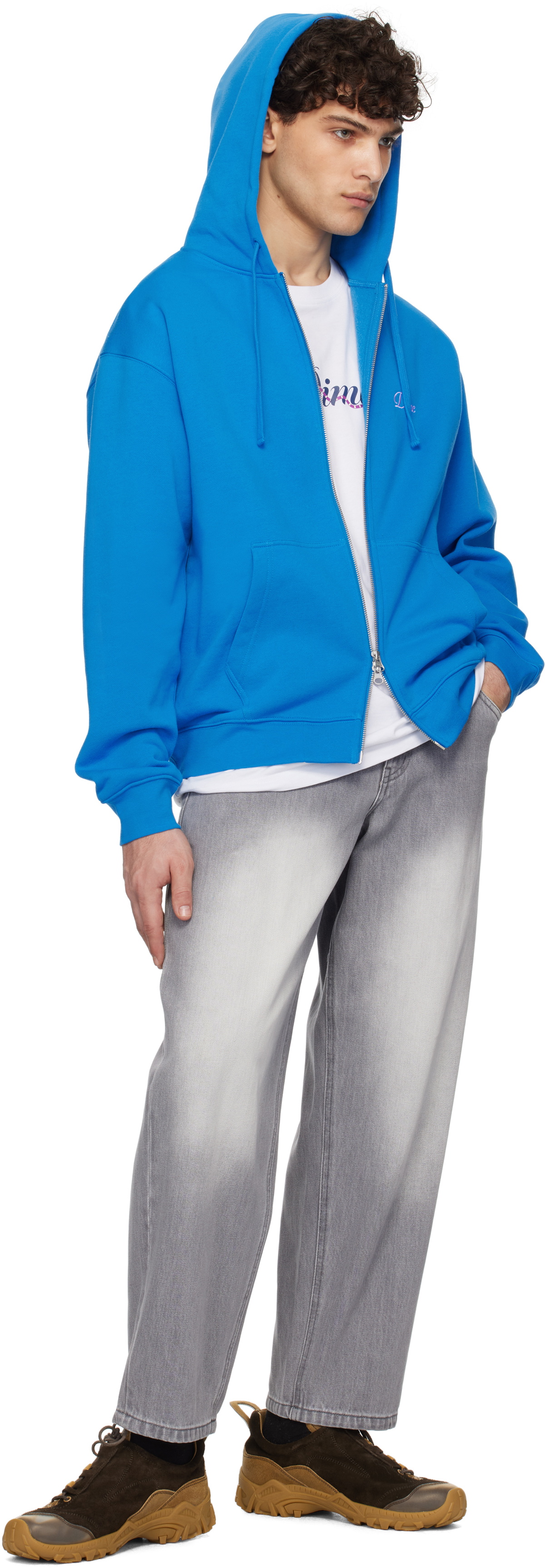 Dime Blue Cursive Small Logo Zip Hoodie Dime