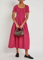 Damson Madder Raphaela Striped Cotton Midi Dress Red