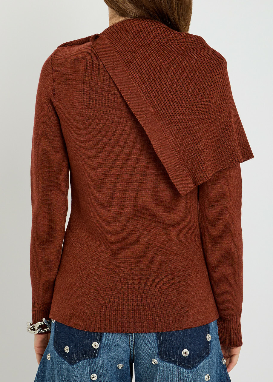 Rabanne Asymmetric Wool Jumper Rust