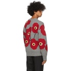 AMI Alexandre Mattiussi Grey and Red Jacquard Flowers Sweater