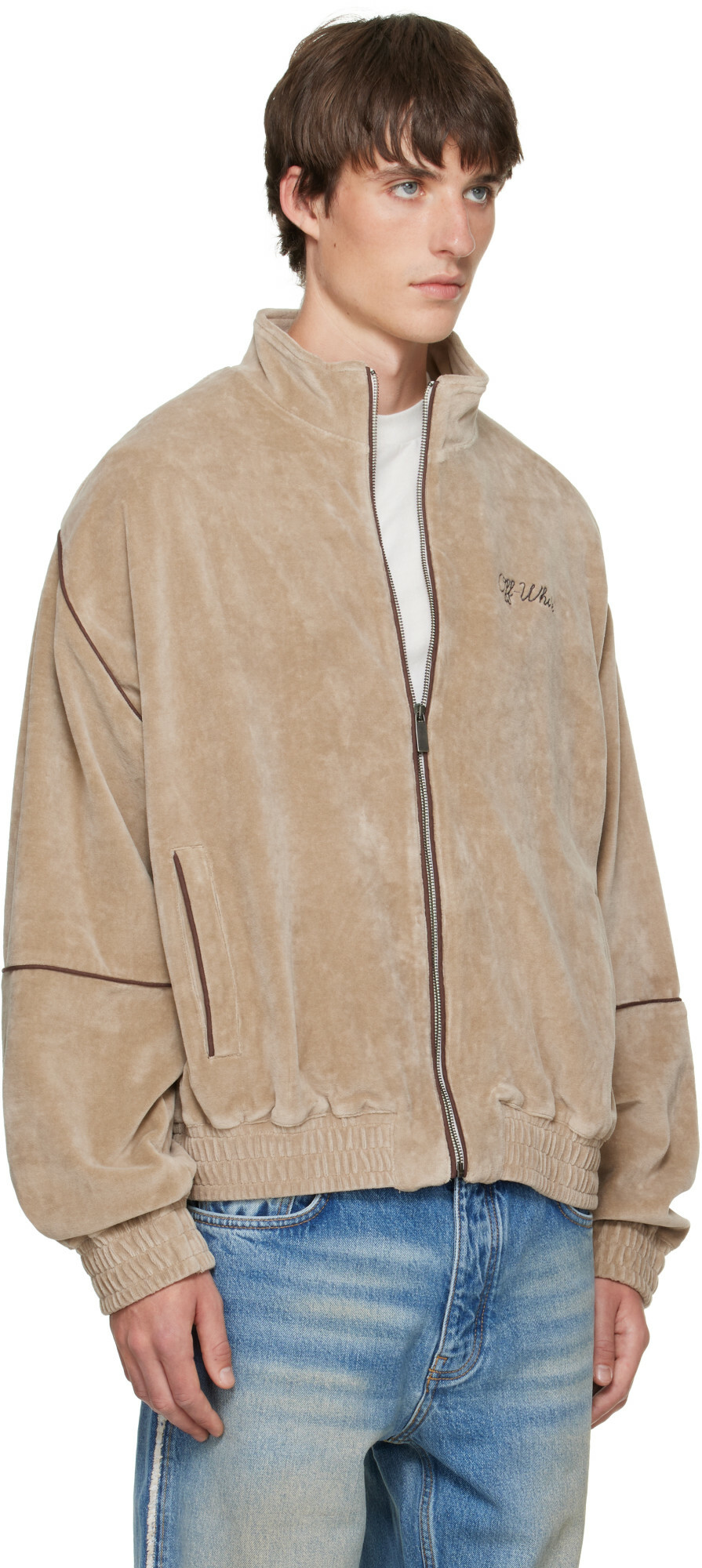 Off-White Beige Script Logo Lounge Relax Track Jacket