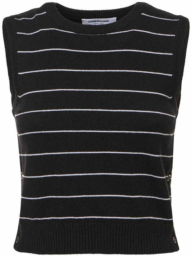 Photo: THOM BROWNE - Pinstripe Cashmere Knit Cropped Vest