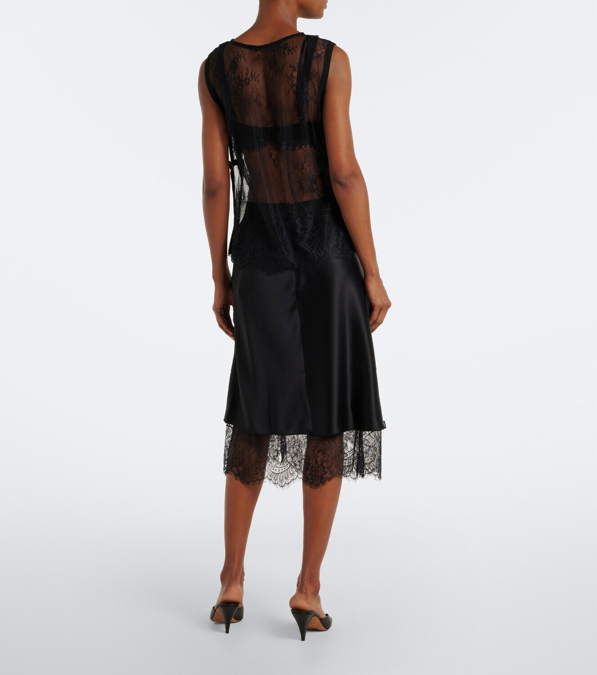 SIR Ingrid lace-trimmed satin midi skirt