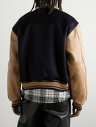 Rhude - Logo-Appliquéd Wool-Felt and Leather Varsity Jacket - Blue