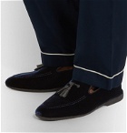 Paul Stuart - Grosgrain and Leather-Trimmed Velvet Tasselled Slippers - Blue