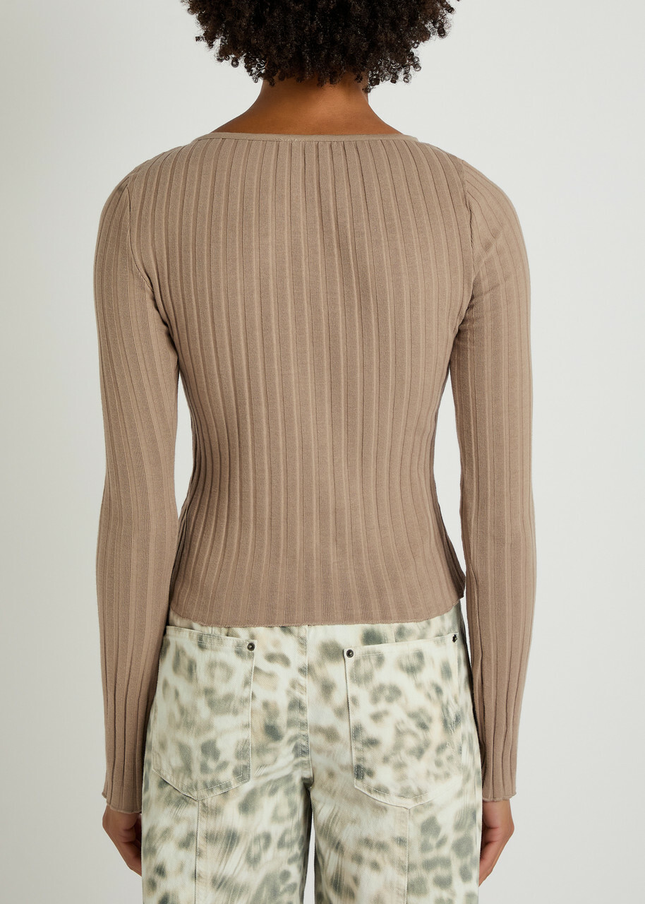 Free People Tilly Ribbed Stretch-cotton top Taupe